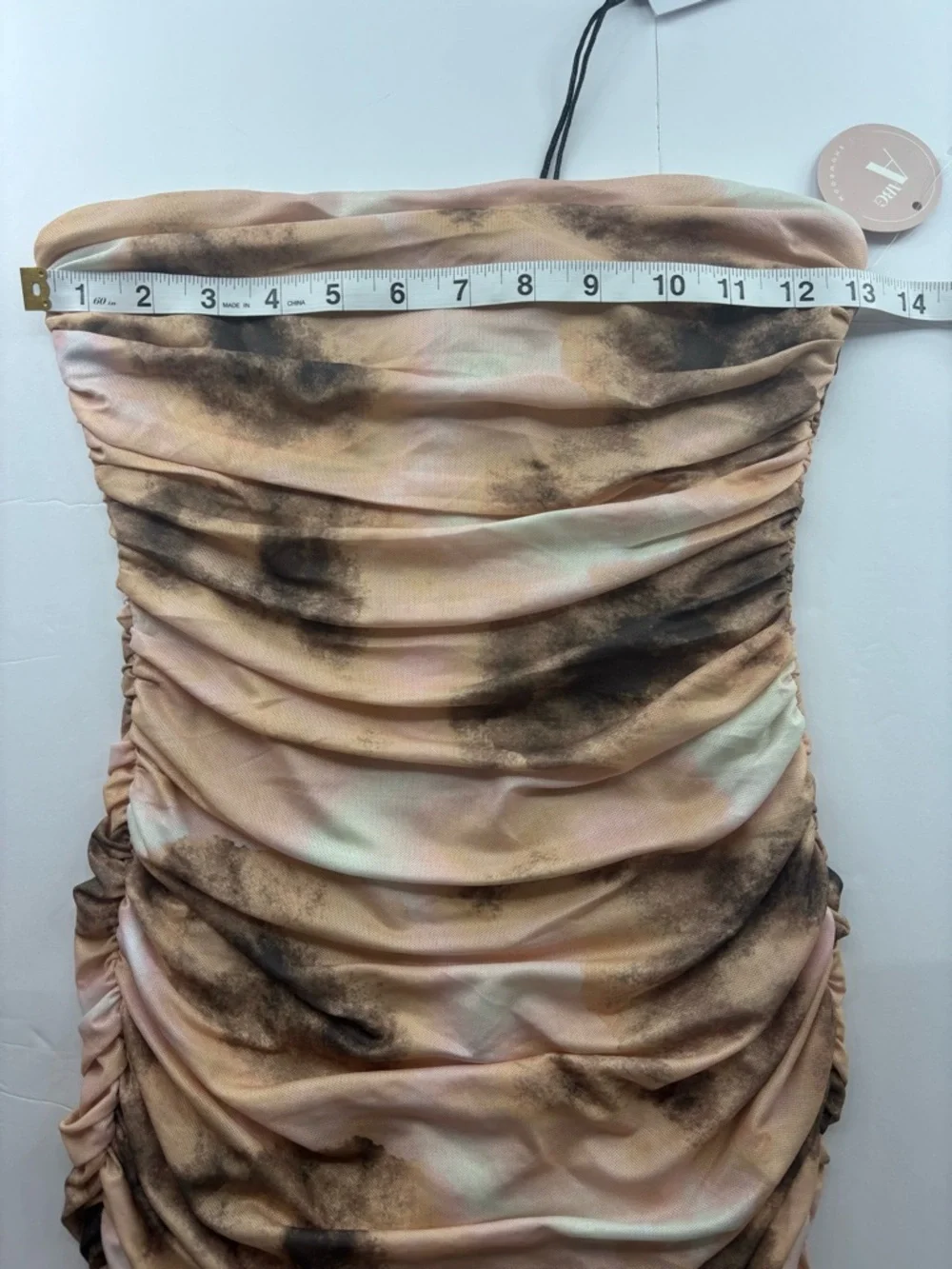 Strapless Pink & Brown Ruched Tie-Dye Bodycon Dress - Picture 4 of 6